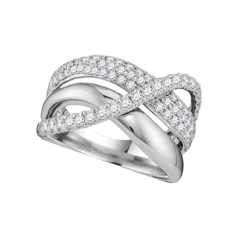 14kt White Gold Women's Round Diamond Triple Row Crossover Strand Band 1.00 Cttw - FREE Shipping (US/CAN)-Gold & Diamond Bands-JadeMoghul Inc.