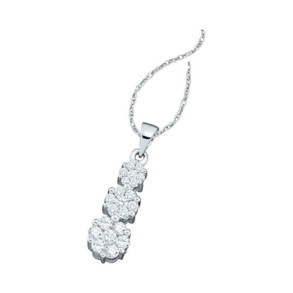 14kt White Gold Women's Round Diamond Triple Trinity Cluster Pendant 1-4 Cttw - FREE Shipping (US/CAN)-Gold & Diamond Pendants & Necklaces-JadeMoghul Inc.