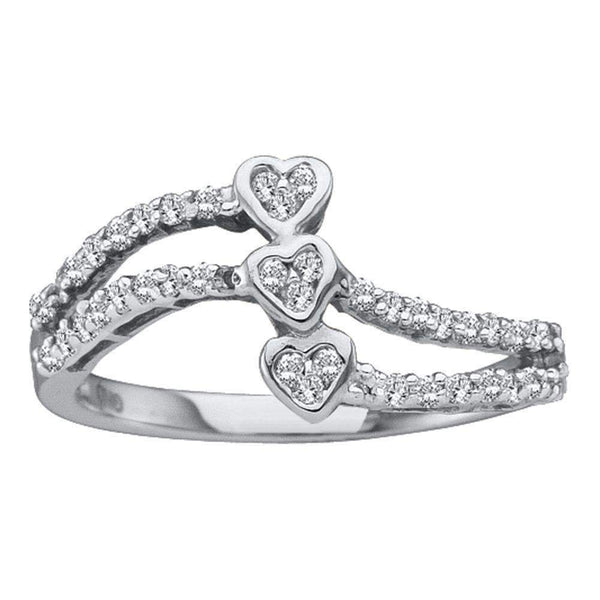 14kt White Gold Women's Round Diamond Triple Trinity Heart Openwork Ring 1/4 Cttw - FREE Shipping (US/CAN)-Rings And Bands-5-JadeMoghul Inc.