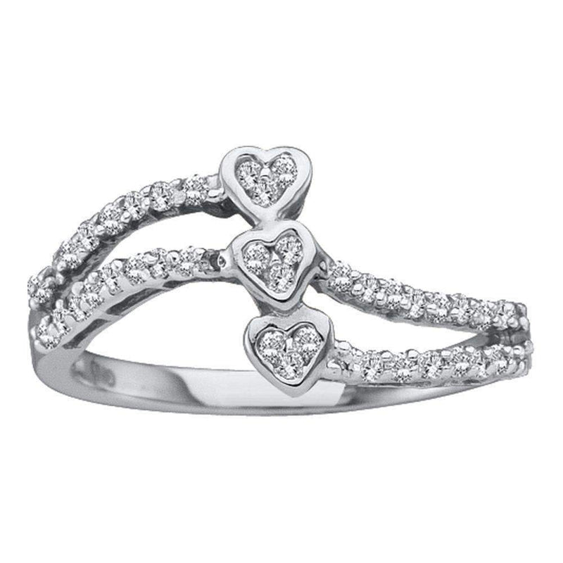 14kt White Gold Women's Round Diamond Triple Trinity Heart Openwork Ring 1/4 Cttw - FREE Shipping (US/CAN)-Rings And Bands-5-JadeMoghul Inc.