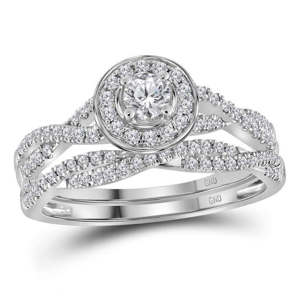 14kt White Gold Womens Round Diamond Twist Bridal Wedding Engagement Ring Band Set 1/2 Cttw - FREE Shipping (US/CAN)-Gold & Diamond Wedding Ring Sets-6-JadeMoghul Inc.