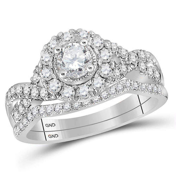 14kt White Gold Womens Round Diamond Twist Bridal Wedding Engagement Ring Set 1.00 Cttw-Gold & Diamond Wedding Ring Sets-5-JadeMoghul Inc.