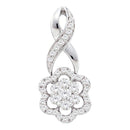 14kt White Gold Women's Round Diamond Twist Flower Cluster Pendant 1-2 Cttw - FREE Shipping (US/CAN)-Gold & Diamond Pendants & Necklaces-JadeMoghul Inc.