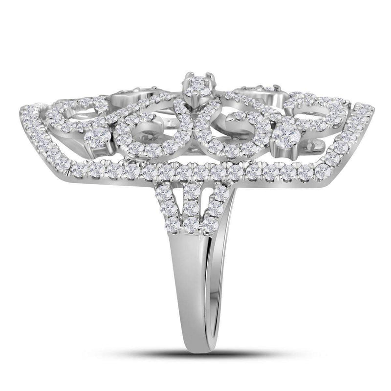 14kt White Gold Women's Round Diamond Vintage-style Knuckle Band Ring 1-1-2 Cttw - FREE Shipping (US/CAN)-Gold & Diamond Fashion Rings-JadeMoghul Inc.