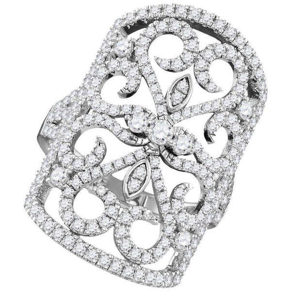 14kt White Gold Women's Round Diamond Vintage-style Knuckle Band Ring 1-1-2 Cttw - FREE Shipping (US/CAN)-Gold & Diamond Fashion Rings-JadeMoghul Inc.