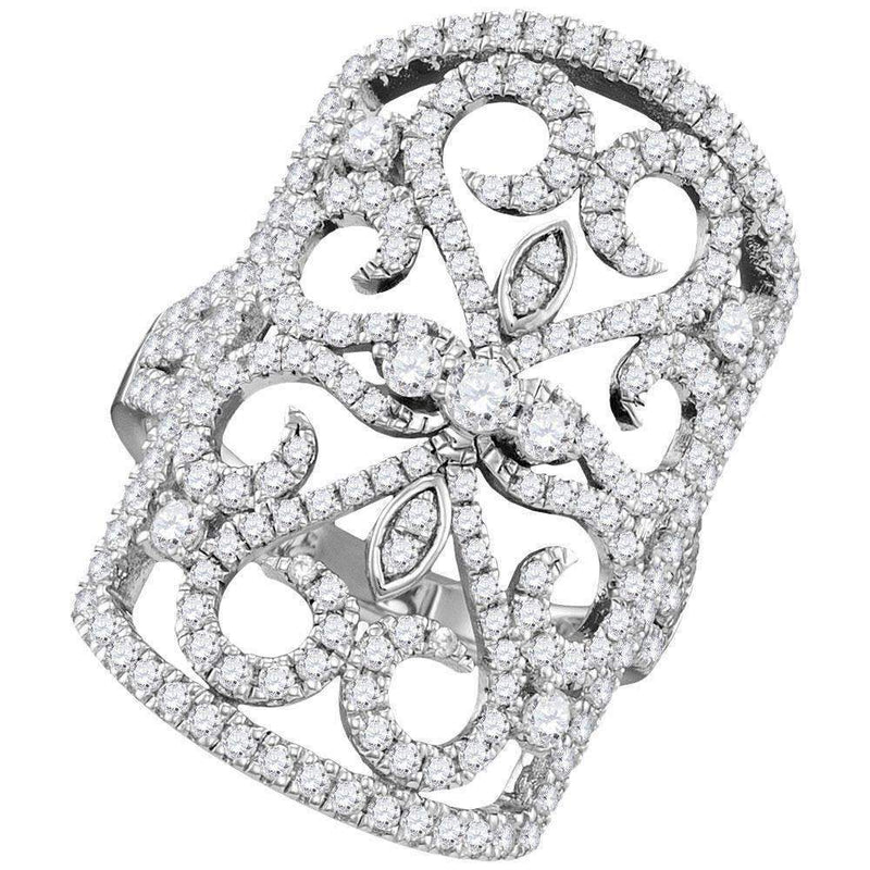 14kt White Gold Women's Round Diamond Vintage-style Knuckle Band Ring 1-1-2 Cttw - FREE Shipping (US/CAN)-Gold & Diamond Fashion Rings-JadeMoghul Inc.