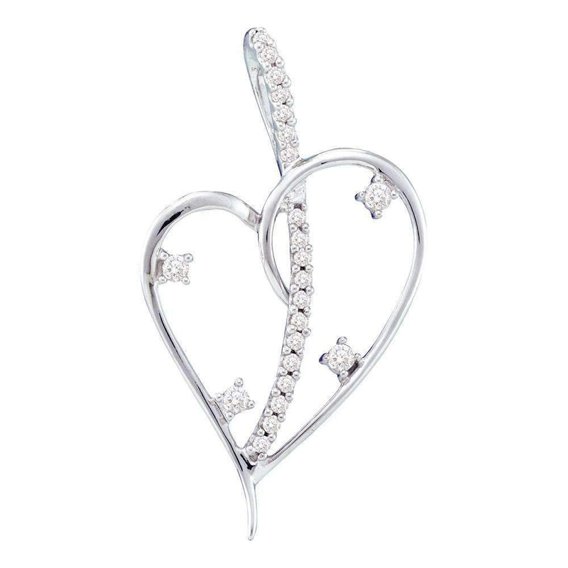 14kt White Gold Women's Round Diamond Wire Heart Love Pendant 1-5 Cttw - FREE Shipping (US/CAN)-Gold & Diamond Pendants & Necklaces-JadeMoghul Inc.