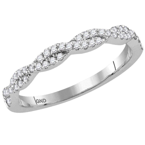 14kt White Gold Women's Round Diamond Woven Twist Stackable Band Ring 1-4 Cttw - FREE Shipping (US/CAN)-Gold & Diamond Rings-JadeMoghul Inc.