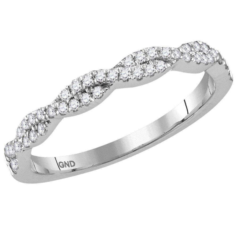 14kt White Gold Women's Round Diamond Woven Twist Stackable Band Ring 1-4 Cttw - FREE Shipping (US/CAN)-Gold & Diamond Rings-JadeMoghul Inc.