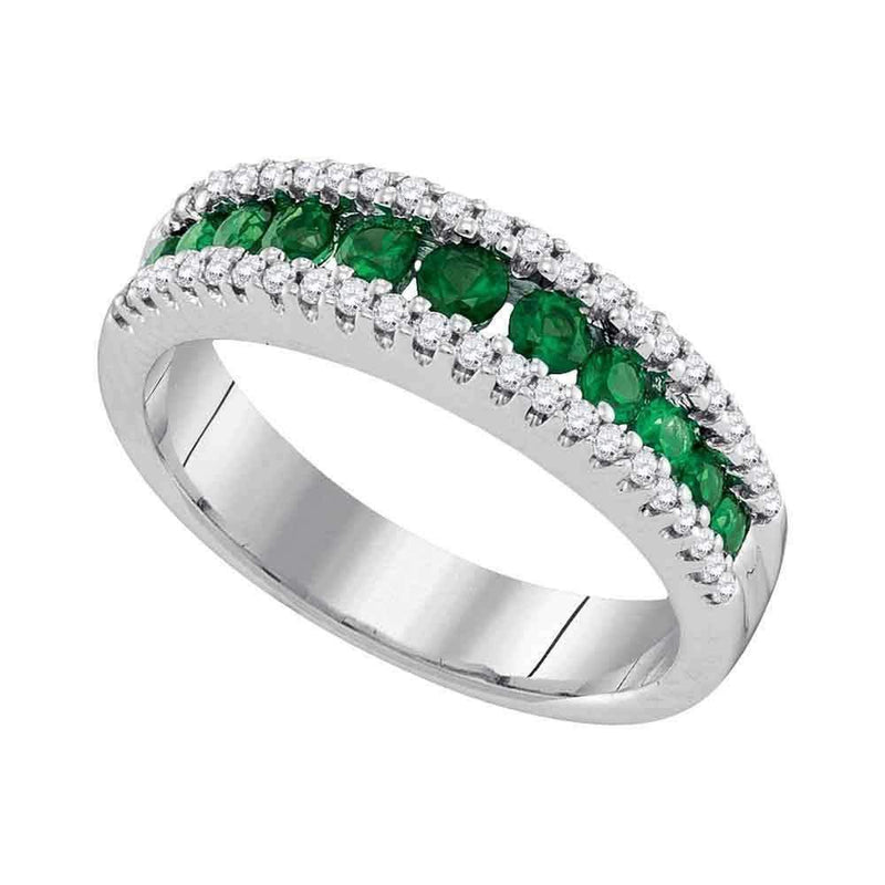 14kt White Gold Women's Round Emerald Diamond Triple Row Band Ring 7/8 Cttw - FREE Shipping (US/CAN)-Rings And Bands-5-JadeMoghul Inc.