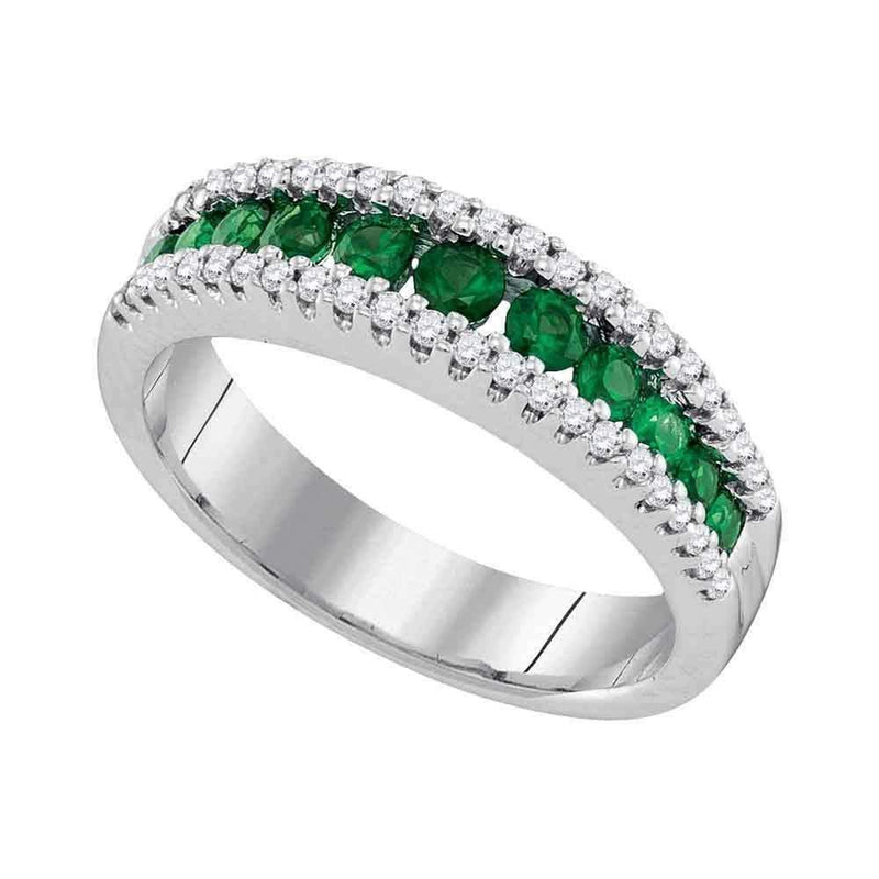 14kt White Gold Women's Round Emerald Diamond Triple Row Band Ring 7/8 Cttw - FREE Shipping (US/CAN)-Rings And Bands-5-JadeMoghul Inc.