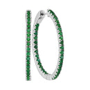 14kt White Gold Women's Round Emerald Hoop Earrings 2.00 Cttw - FREE Shipping (USA/CAN)-Gold & Diamond Earrings-JadeMoghul Inc.