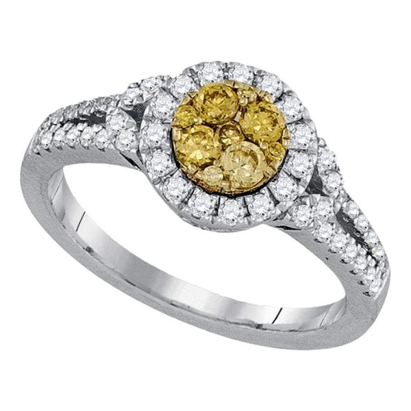 14kt White Gold Women's Round Natural Canary Yellow Diamond Cluster Ring 5/8 Cttw - FREE Shipping (US/CAN)-Rings And Bands-5.5-JadeMoghul Inc.
