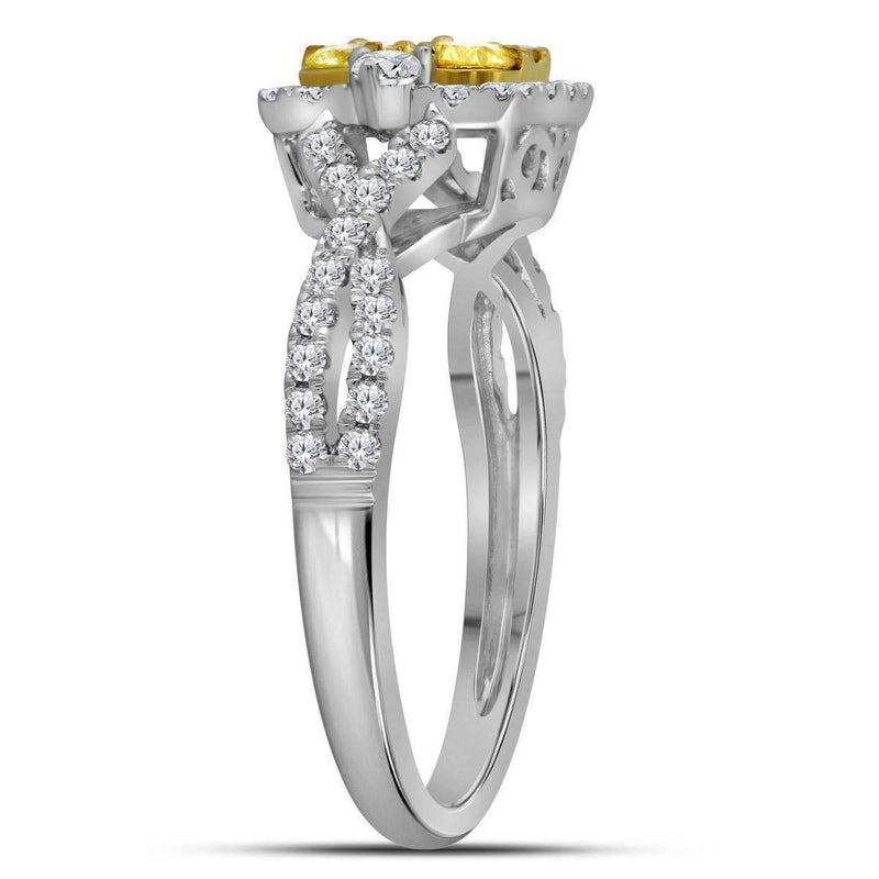 14kt White Gold Women's Round Natural Canary Yellow Diamond Square Cluster Ring 1.00 Cttw - FREE Shipping (US/CAN)-Rings And Bands-5.5-JadeMoghul Inc.