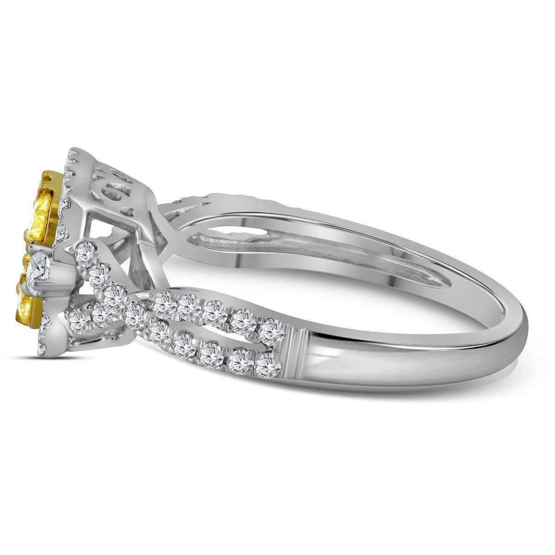 14kt White Gold Women's Round Natural Canary Yellow Diamond Square Cluster Ring 1.00 Cttw - FREE Shipping (US/CAN)-Rings And Bands-5.5-JadeMoghul Inc.