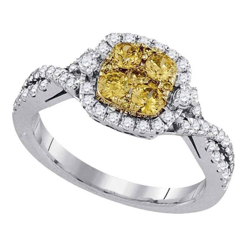 14kt White Gold Women's Round Natural Canary Yellow Diamond Square Cluster Ring 1.00 Cttw - FREE Shipping (US/CAN)-Rings And Bands-5.5-JadeMoghul Inc.