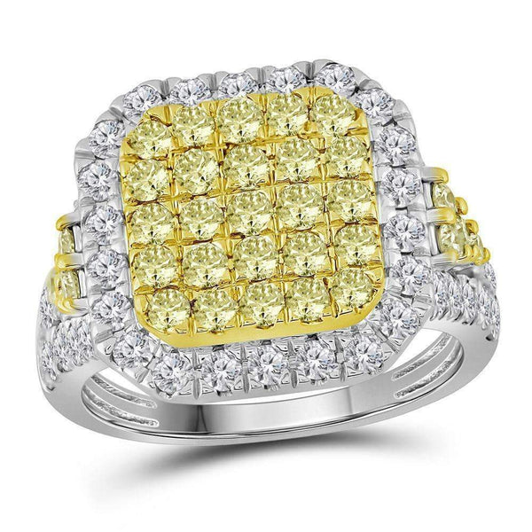 14kt White Gold Women's Round Natural Canary Yellow Diamond Square Cluster Ring 2-1/3 Cttw - FREE Shipping (US/CAN)-Gold & Diamond Cluster Rings-6-JadeMoghul Inc.