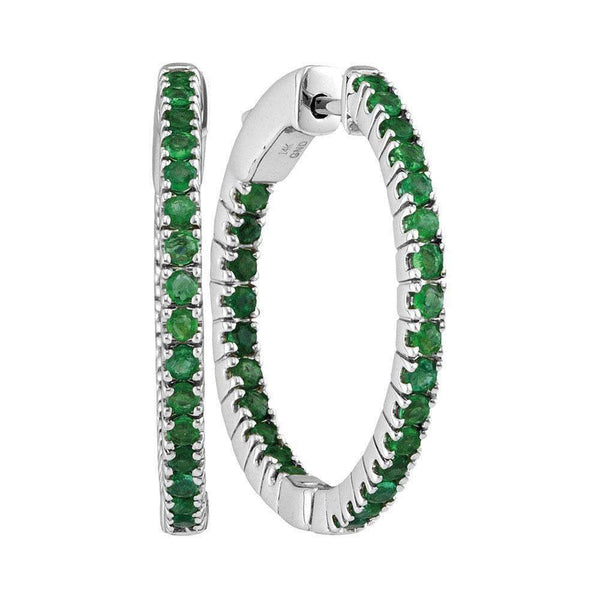 14kt White Gold Women's Round Natural Emerald Hoop Earrings 1-1-4 Cttw - FREE Shipping (USA/CAN)-Gold & Diamond Earrings-JadeMoghul Inc.