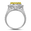 14kt White Gold Women's Round Natural Yellow Diamond Cluster Ring 1-3-4 Cttw - FREE Shipping (US/CAN)-Gold & Diamond Cluster Rings-JadeMoghul Inc.