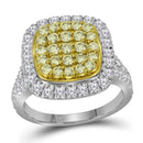 14kt White Gold Women's Round Natural Yellow Diamond Cluster Ring 1-3-4 Cttw - FREE Shipping (US/CAN)-Gold & Diamond Cluster Rings-JadeMoghul Inc.