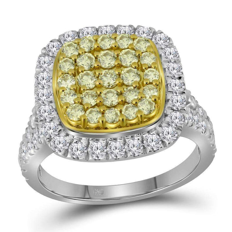 14kt White Gold Women's Round Natural Yellow Diamond Cluster Ring 1-3-4 Cttw - FREE Shipping (US/CAN)-Gold & Diamond Cluster Rings-JadeMoghul Inc.