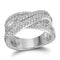 14kt White Gold Women's Round Pave-set Diamond Crossover Cocktail Band 1-7-8 Cttw - FREE Shipping (US/CAN)-Gold & Diamond Bands-JadeMoghul Inc.
