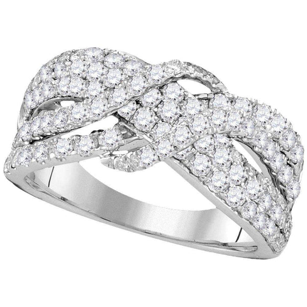 14kt White Gold Women's Round Pave-set Diamond Crossover Strand Band 1-1-2 Cttw - FREE Shipping (US/CAN)-Gold & Diamond Bands-JadeMoghul Inc.