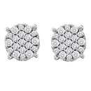 14kt White Gold Women's Round Pave-set Diamond Flower Cluster Earrings 1-2 Cttw - FREE Shipping (USA/CAN)-Gold & Diamond Earrings-JadeMoghul Inc.