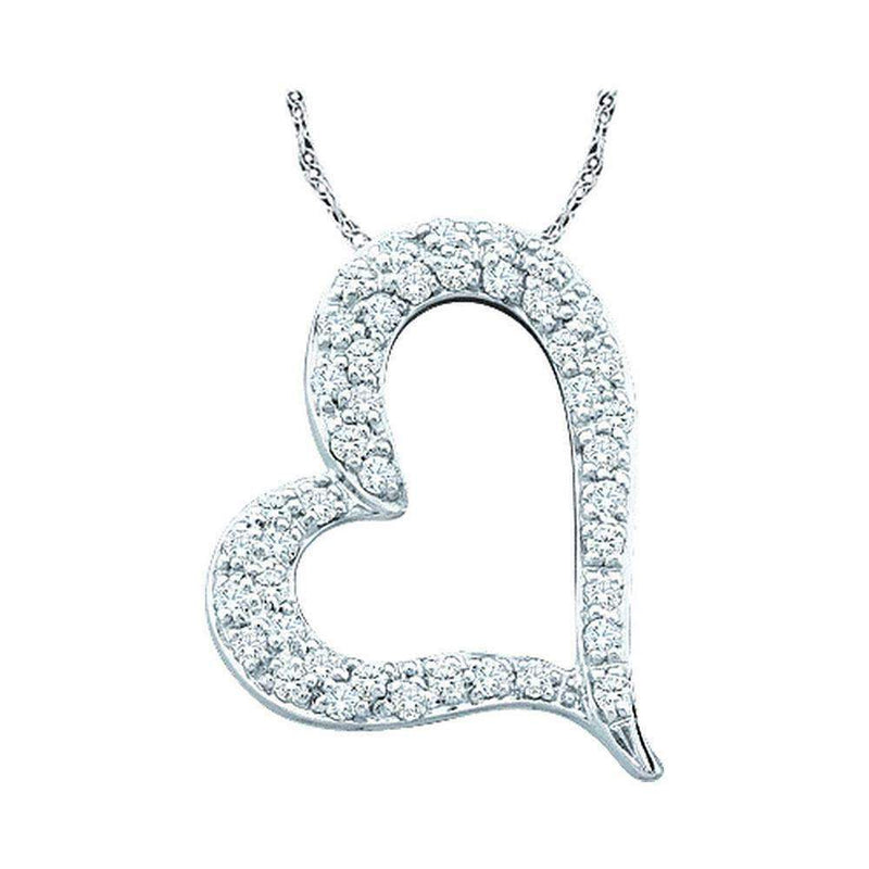 14kt White Gold Women's Round Pave-set Diamond Heart Outline Pendant 1-3 Cttw - FREE Shipping (US/CAN)-Gold & Diamond Pendants & Necklaces-JadeMoghul Inc.