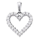 14kt White Gold Women's Round Pave-set Diamond Heart Pendant 1-3 Cttw - FREE Shipping (US/CAN)-Gold & Diamond Pendants & Necklaces-JadeMoghul Inc.