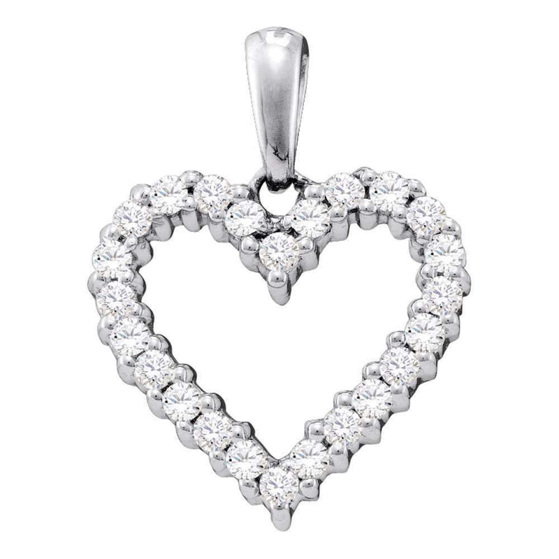 14kt White Gold Women's Round Pave-set Diamond Heart Pendant 1-3 Cttw - FREE Shipping (US/CAN)-Gold & Diamond Pendants & Necklaces-JadeMoghul Inc.