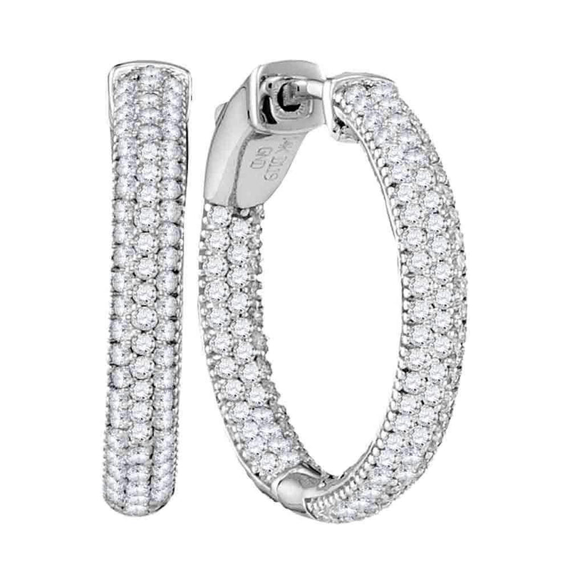 14kt White Gold Women's Round Pave-set Diamond Hoop Earrings 1-1-5 Cttw - FREE Shipping (USA/CAN)-Gold & Diamond Earrings-JadeMoghul Inc.