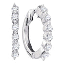 14kt White Gold Women's Round Pave-set Diamond Hoop Earrings 1-4 Cttw - FREE Shipping (US/CAN)-Gold & Diamond Earrings-JadeMoghul Inc.