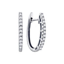 14kt White Gold Women's Round Pave-set Diamond Single Row Hoop Earrings 1-4 Cttw - FREE Shipping (US/CAN)-Gold & Diamond Earrings-JadeMoghul Inc.