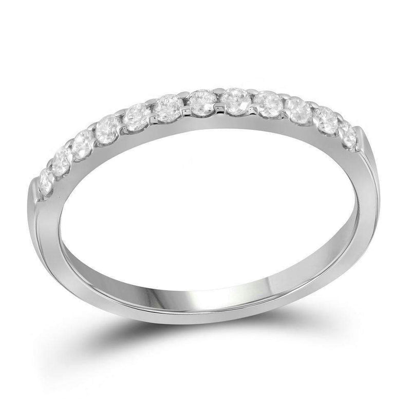 14kt White Gold Women's Round Pave-set Diamond Single Row Wedding Band 1/4 Cttw - FREE Shipping (US/CAN)-Gold & Diamond Wedding Jewelry-5-JadeMoghul Inc.