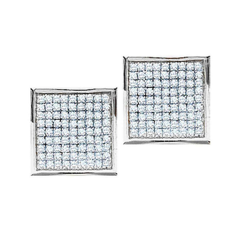 14kt White Gold Womens Round Pave-set Diamond Square Cluster Earrings 3-8 Cttw - FREE Shipping (US/CAN)-Gold & Diamond Earrings-JadeMoghul Inc.