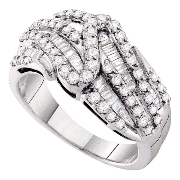 14kt White Gold Women's Round Pave-set Diamond Striped Fashion Band Ring 1.00 Cttw - FREE Shipping (US/CAN)-Gold & Diamond Bands-5-JadeMoghul Inc.