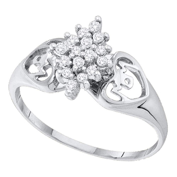14kt White Gold Women's Round Prong-set Diamond Cluster Heart Mom Ring 1/6 Cttw - FREE Shipping (US/CAN)-Rings And Bands-5-JadeMoghul Inc.