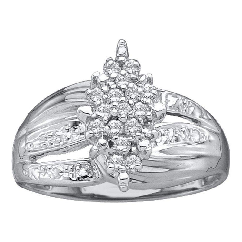 14kt White Gold Women's Round Prong-set Diamond Oval Cluster Ring 1/5 Cttw - FREE Shipping (US/CAN)-Rings And Bands-5-JadeMoghul Inc.