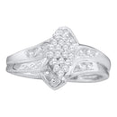 14kt White Gold Women's Round Prong-set Diamond Oval Cluster Ring 1/8 Cttw - FREE Shipping (US/CAN)-Gold & Diamond Cluster Rings-5-JadeMoghul Inc.