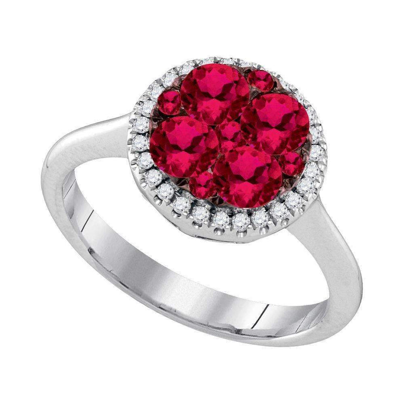 14kt White Gold Women's Round Ruby Cluster Diamond Halo Bridal Ring 1-1/8 Cttw - FREE Shipping (US/CAN)-Gold & Diamond General-5-JadeMoghul Inc.
