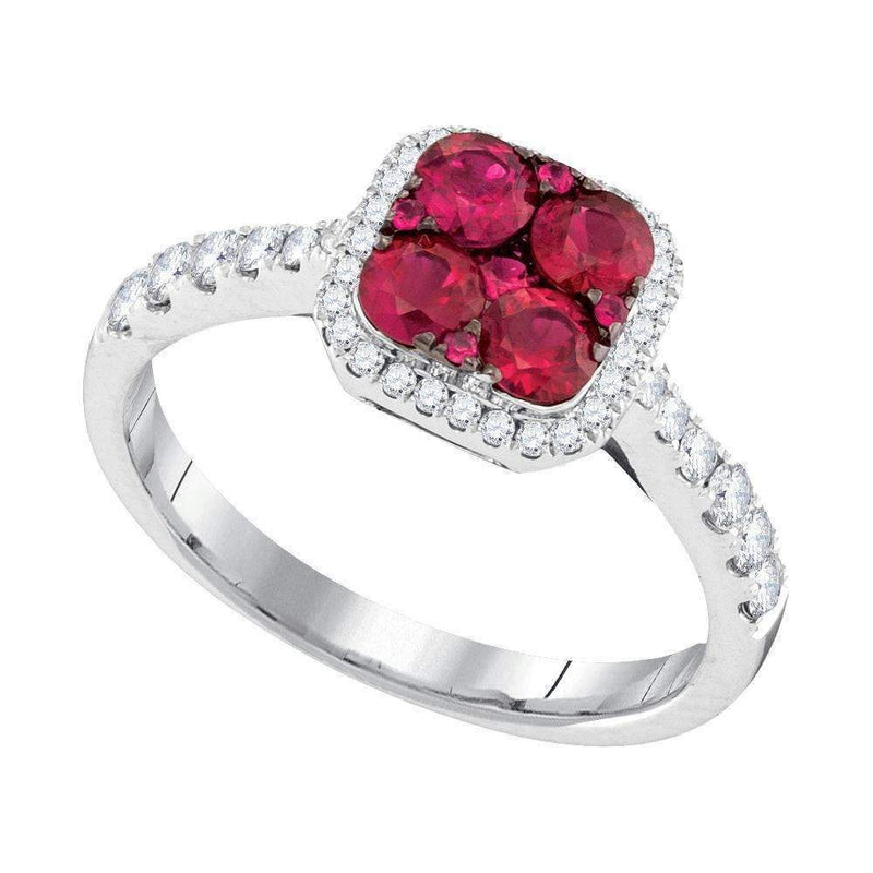 14kt White Gold Women's Round Ruby Square Frame Cluster Diamond Ring 1-1-10 Cttw - FREE Shipping (US/CAN)-Gold & Diamond General-JadeMoghul Inc.