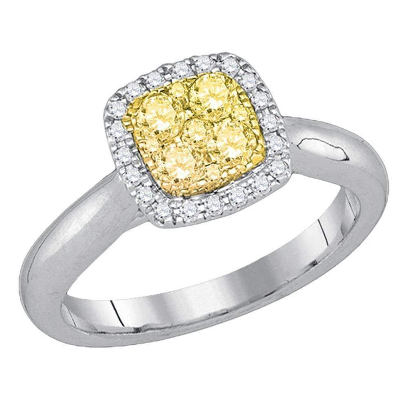 14kt White Gold Women's Round Yellow Canary Diamond Square Cluster Ring 1/2 Cttw - FREE Shipping (US/CAN)-Rings And Bands-5-JadeMoghul Inc.