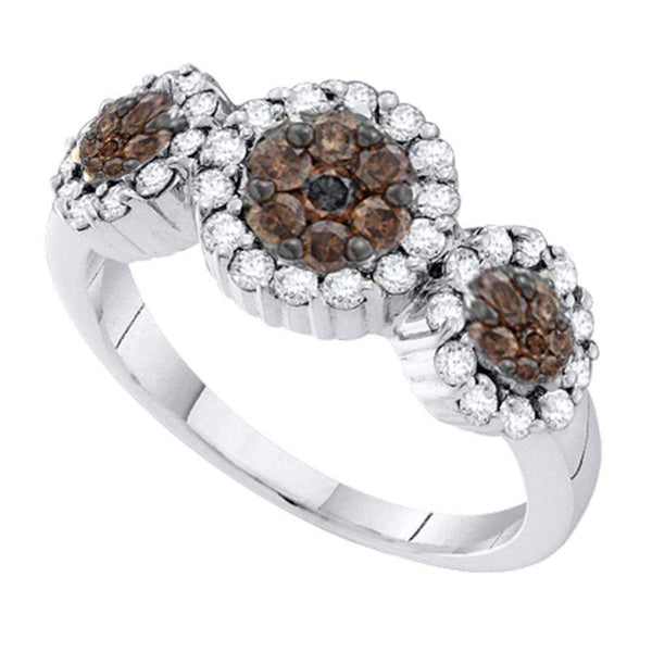 14kt White Gold Women's Round Yellow Color Enhanced Diamond Triple Flower Cluster Ring 1/2 Cttw - FREE Shipping (US/CAN)-Rings And Bands-5-JadeMoghul Inc.