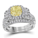 14kt White Gold Women's Round Yellow Diamond Bridal Halo Wedding Engagement Ring Band Set 1.00 Cttw - FREE Shipping (US/CAN)-Gold & Diamond Wedding Ring Sets-5-JadeMoghul Inc.