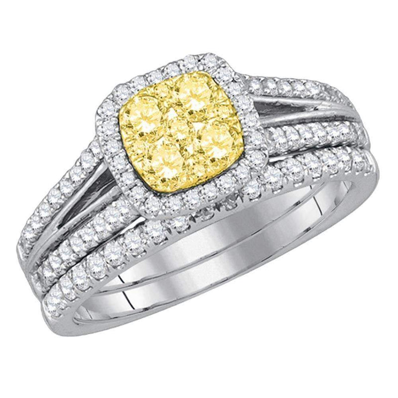 14kt White Gold Women's Round Yellow Diamond Bridal Wedding Engagement Ring Band Set 1.00 Cttw - FREE Shipping (US/CAN)-Gold & Diamond Wedding Ring Sets-5-JadeMoghul Inc.