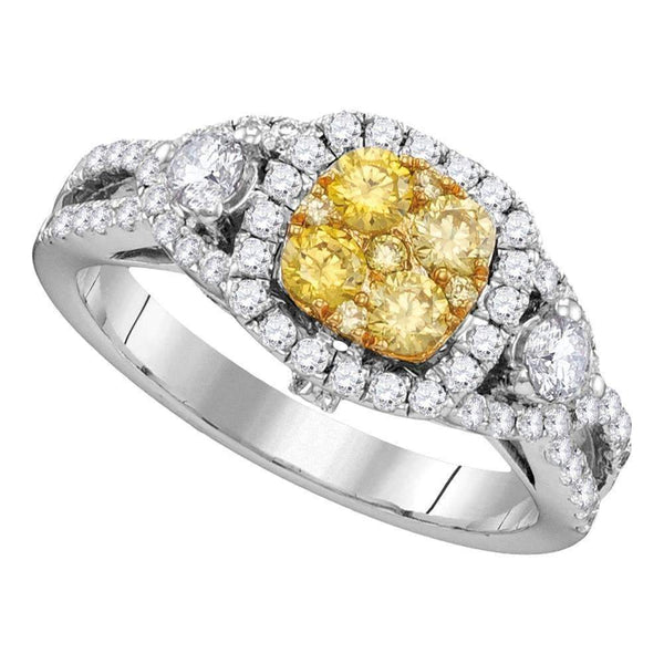 14kt White Gold Women's Round Yellow Diamond Cluster Bridal Wedding Engagement Ring 1-1-8 Cttw - FREE Shipping (USA/CAN)-Gold & Diamond Engagement & Anniversary Rings-JadeMoghul Inc.