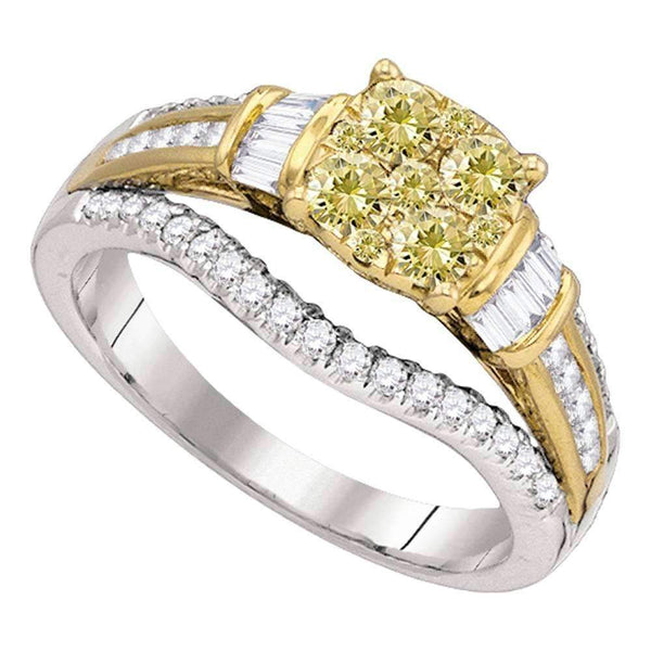 14kt White Gold Women's Round Yellow Diamond Cluster Bridal Wedding Engagement Ring 1.00 Cttw - FREE Shipping (US/CAN)-Gold & Diamond Engagement & Anniversary Rings-JadeMoghul Inc.
