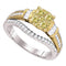 14kt White Gold Women's Round Yellow Diamond Cluster Bridal Wedding Engagement Ring 1.00 Cttw - FREE Shipping (US/CAN)-Gold & Diamond Engagement & Anniversary Rings-JadeMoghul Inc.