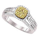 14kt White Gold Women's Round Yellow Diamond Cluster Bridal Wedding Engagement Ring 3/4 Cttw - FREE Shipping (US/CAN)-Gold & Diamond Engagement & Anniversary Rings-5-JadeMoghul Inc.